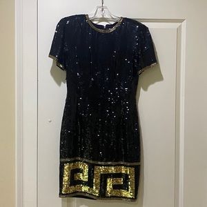 100% Silk Sequined Cocktail Dress by AJ Bari